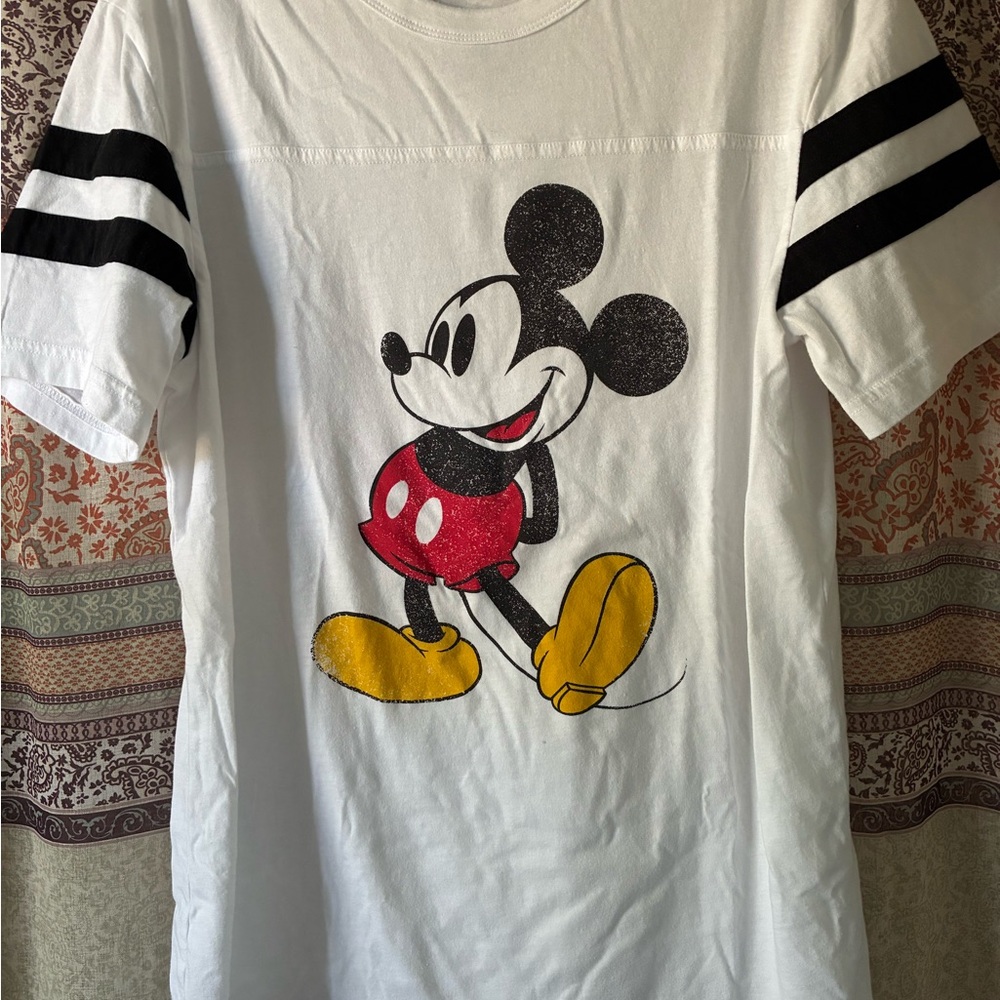 Disney Mickey Mouse White Kids Tee with Black Stripes